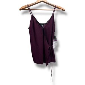 NWT Vintage 1.STATE Wraparound Cami Plum‎ Black Lace Trim XXS